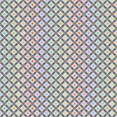 Tula Pink Storm Stargazer patchworkstof 280 Regnbuefarvet patchworkstof fra Tula Pink hvor der er sorte tern over den farverige baggrund og små stjerner