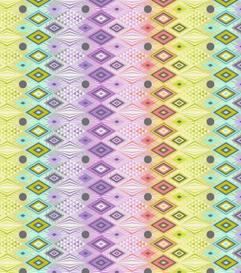 Tula Pink Prism multicolour patchworkstof 304 Regnbuefarvet patchworkstof fra Tula Pink med prismer, cirkler og mange flere små mønstre